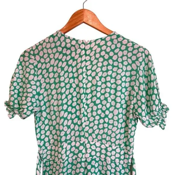 Faithfull The Brand Green and White FloralShort Sleeve Midi Dress - Picture 6 of 8